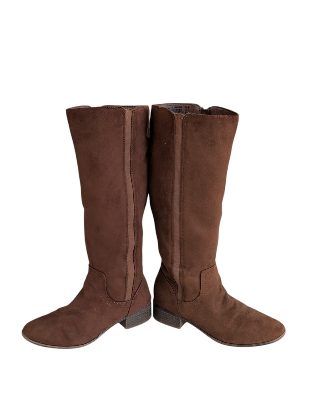 Time and Tru Faux Suede Tall Block Heel Boots 9 Brown Stretch Gore - Picture 8 of 14